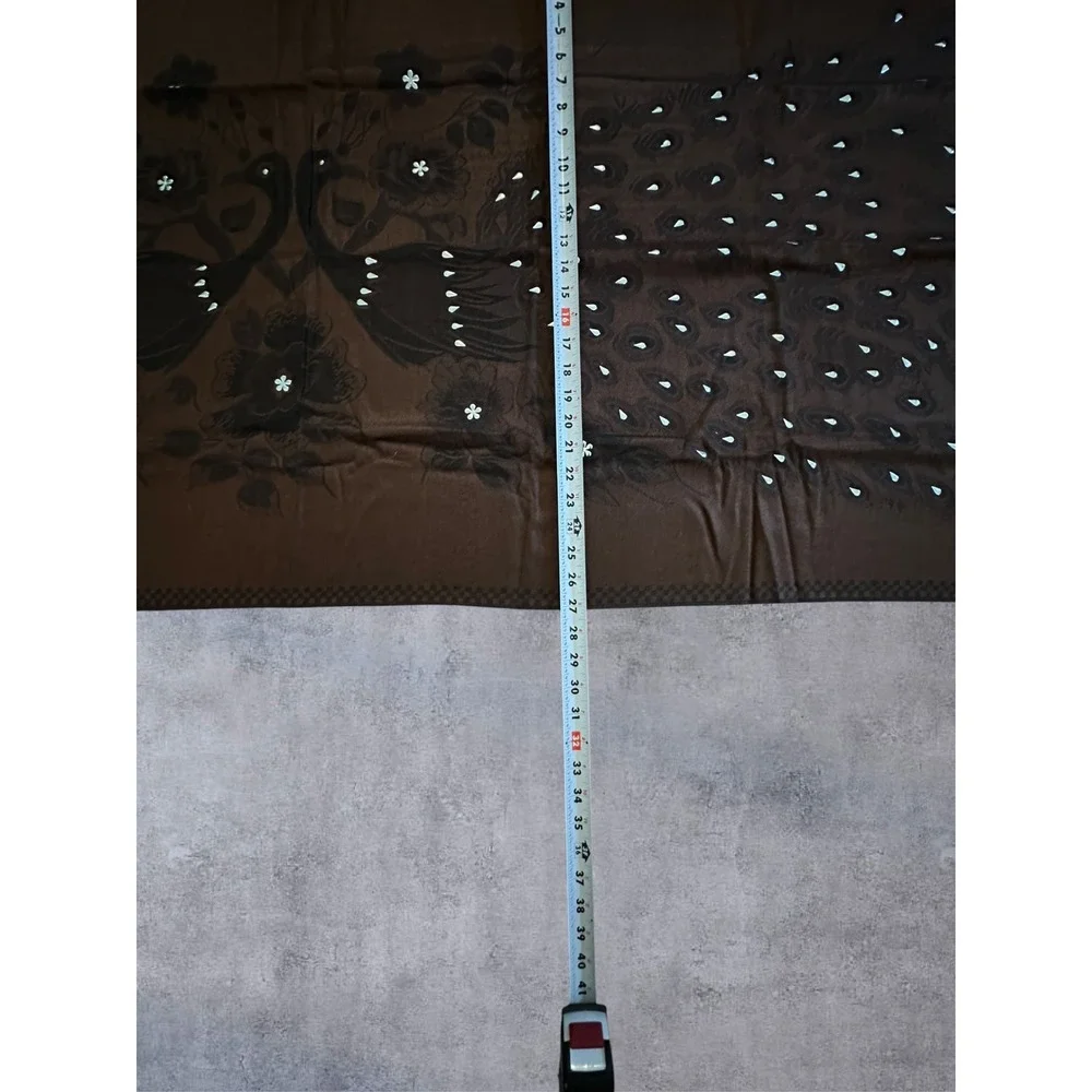 Dark Brown Peacock Floral Studded Pashmina 69x27